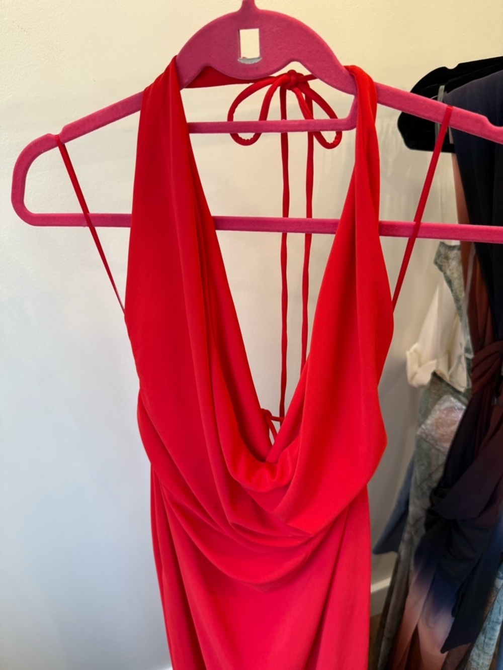 NWT ZARA Red Halter Draped Cowl Neck Maxi Dress Size Large - Picture 9 of 10